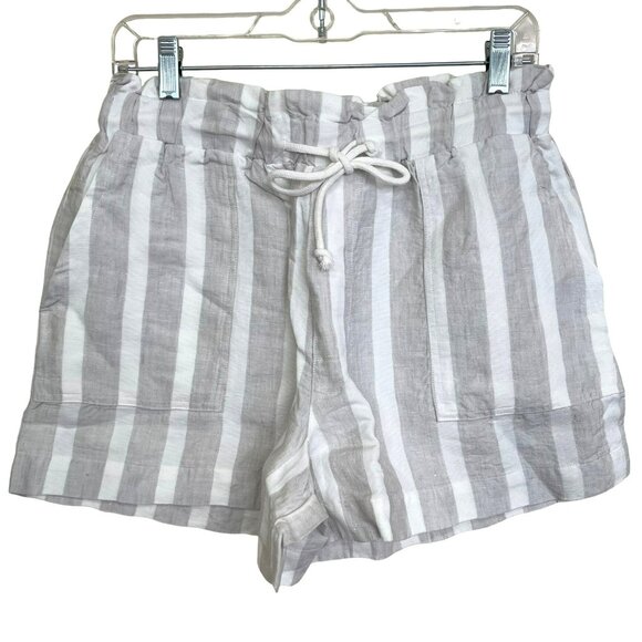 Revolve Hello Nite Linen Striped Paperbag Shorts Gray White Sz Small NWT - Picture 1 of 4